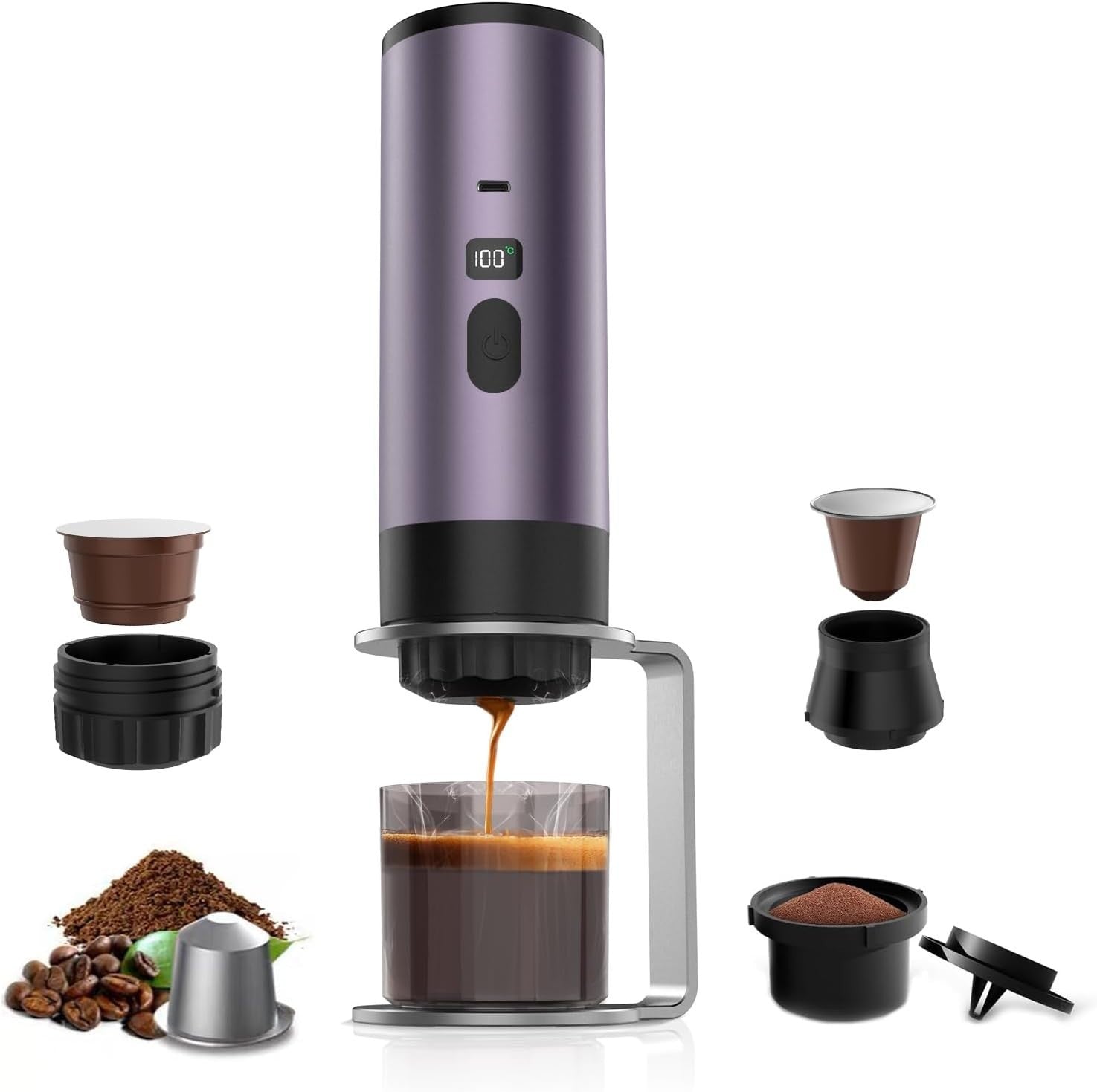 Portable Espresso Maker 3-in-1 Self-Heating Travel Coffee Machine 20Bar Compact