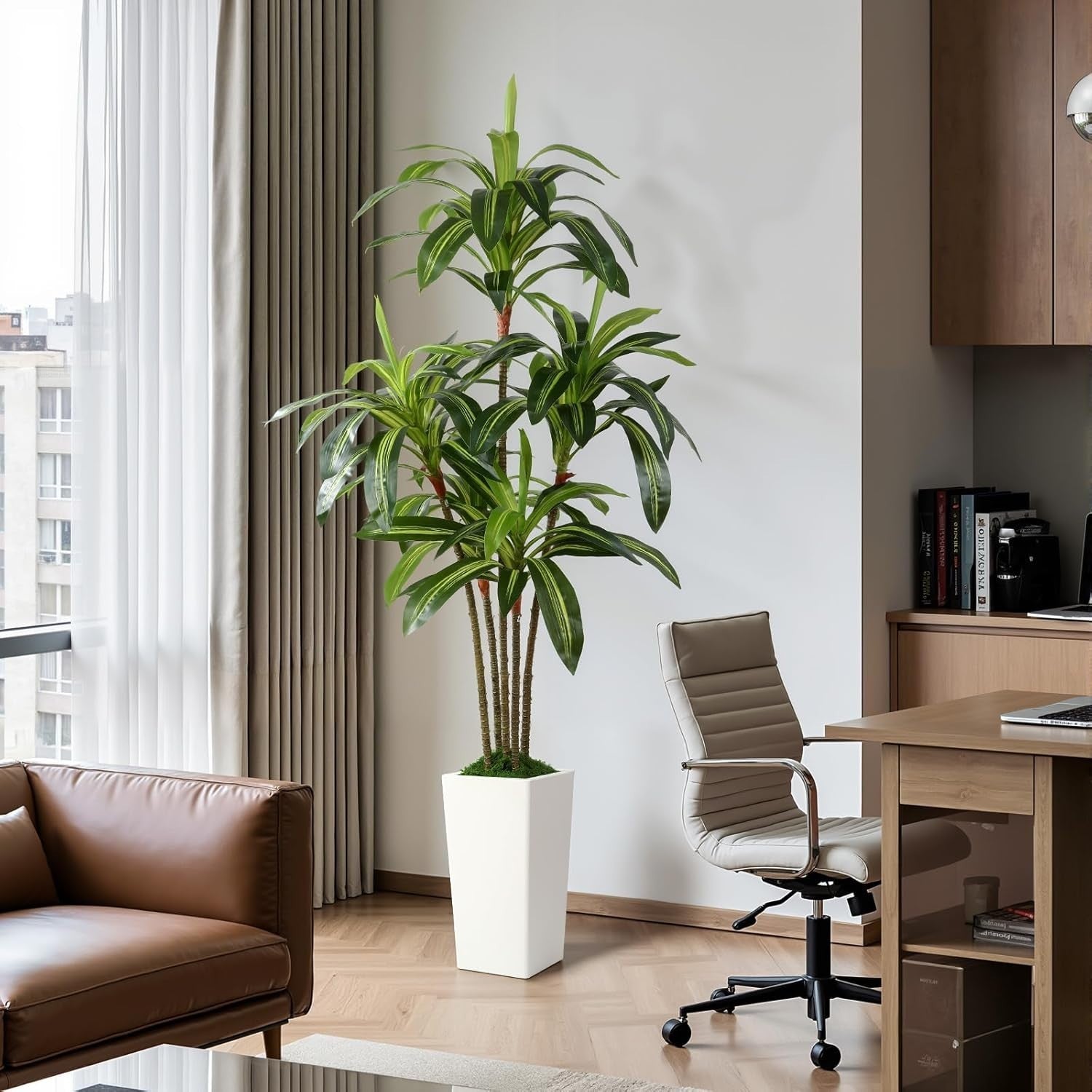 6FT Artificial Dracaena Tree with Tall White Pot Faux Indoor Outdoor Home Decor