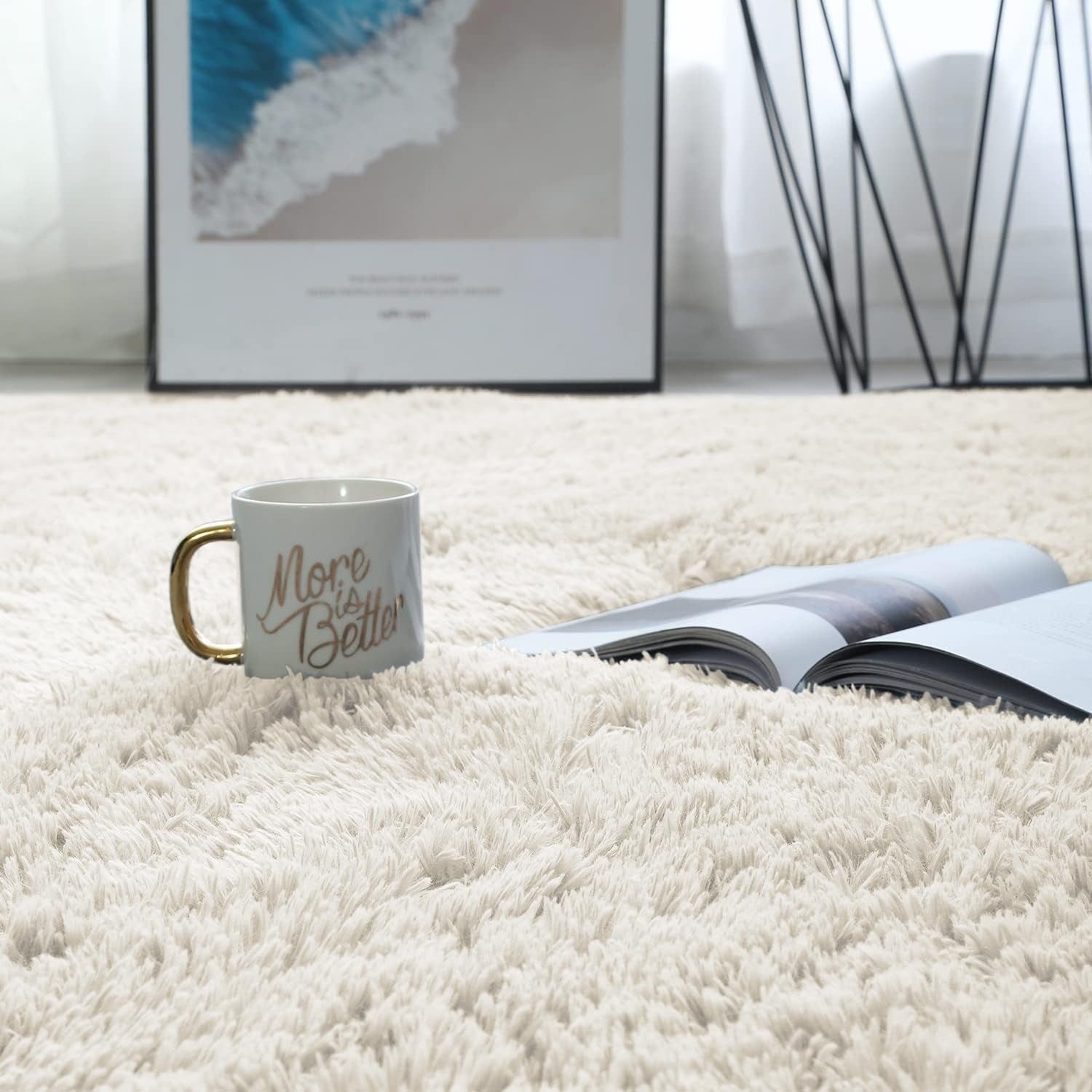 Cream Shaggy Area Rugs Set 2pcs 120x170cm Super Soft Non Slip Bedroom Rugs