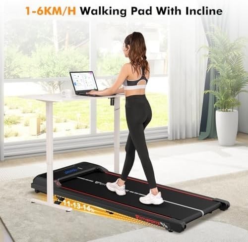 Portable Under Desk Walking Treadmill 0-14% Incline 6KM/H Home Office Gym