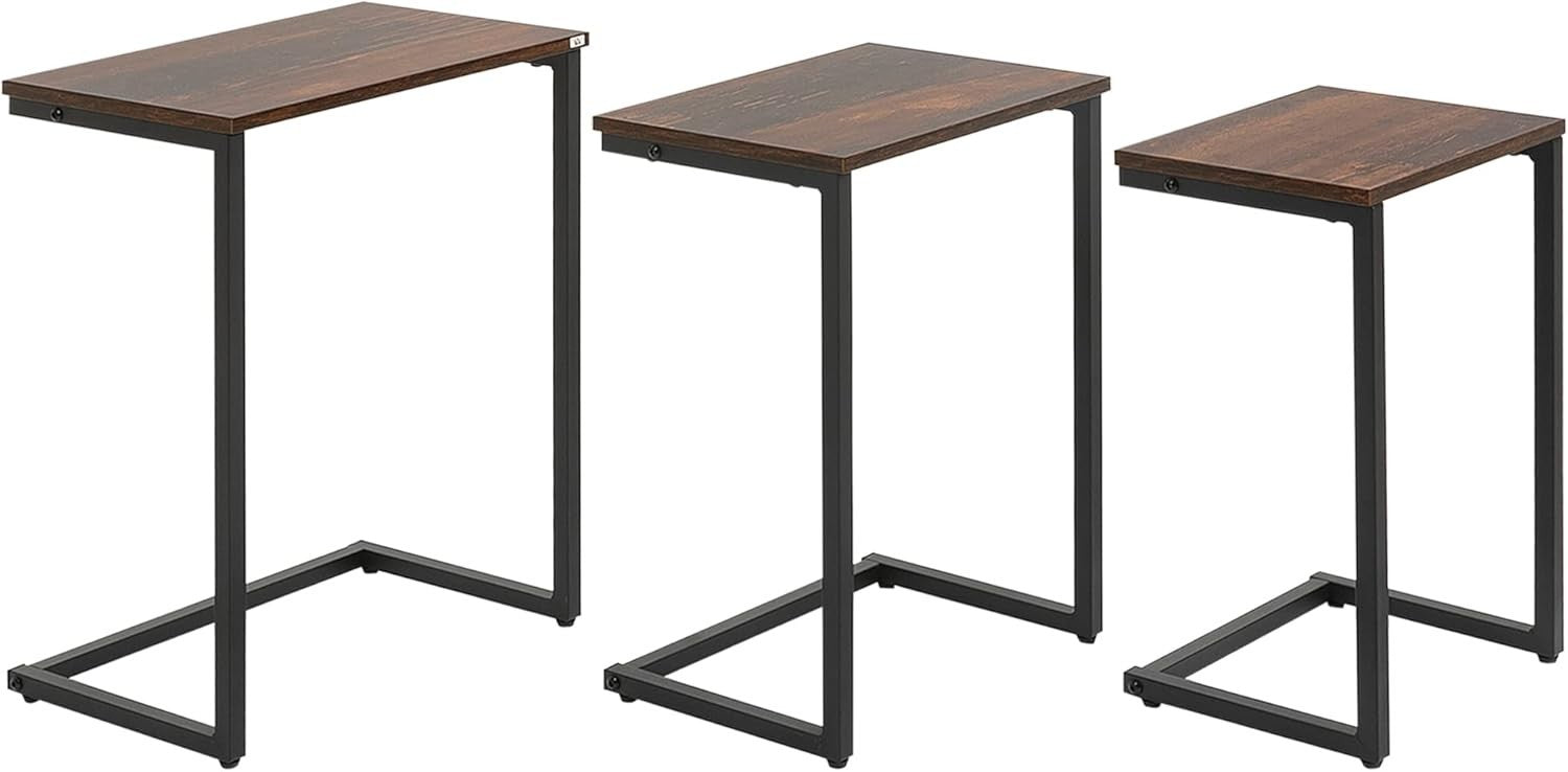 Set of 3 Industrial Nesting Side Coffee Tables C Shaped Sofa End Desk