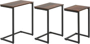 Set of 3 Industrial Nesting Side Coffee Tables C Shaped Sofa End Desk