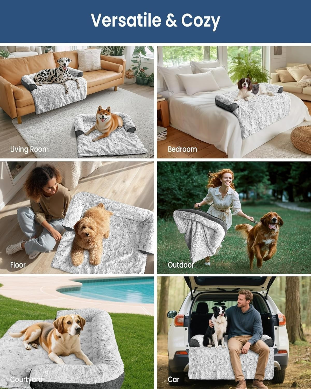 Large Orthopedic Dog Sofa Bed 104x94x12.5cm Faux Fur Grey
