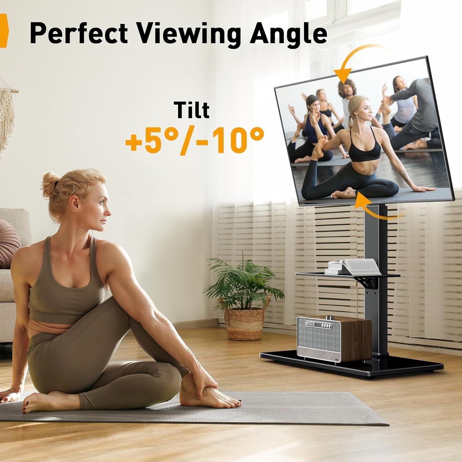 Adjustable TV Floor Stand 30-70” Tilt Swivel Max 50kg VESA 600x400mm Shelf