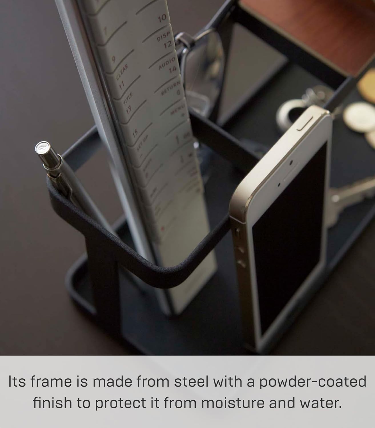 Minimalist Tower Desk Organizer with 3 Compartments – Black Wood/Steel
