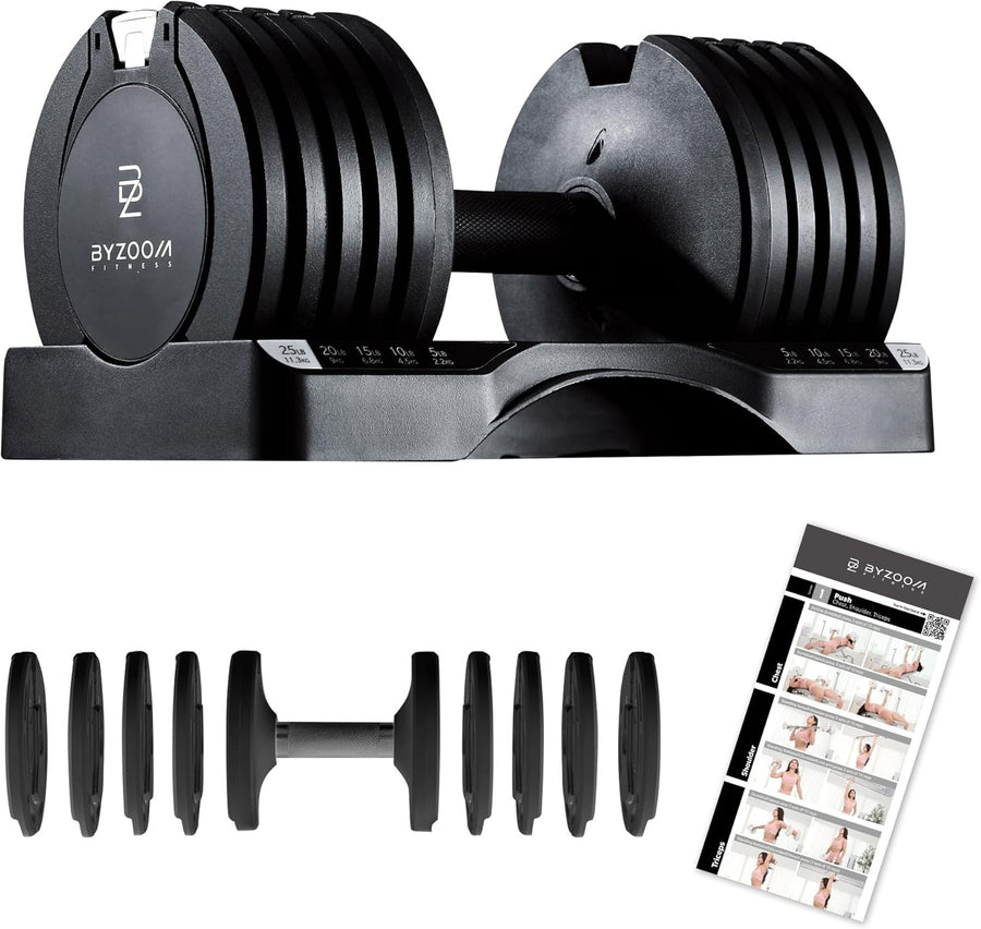 Single Adjustable Dumbbell 25lb 5-in-1 Quick Select Smart Home Gym Weight