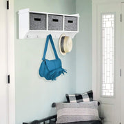 Wood Wall Coat Rack with 5 Hooks & 3 Fabric Baskets Entryway Storage Shelf