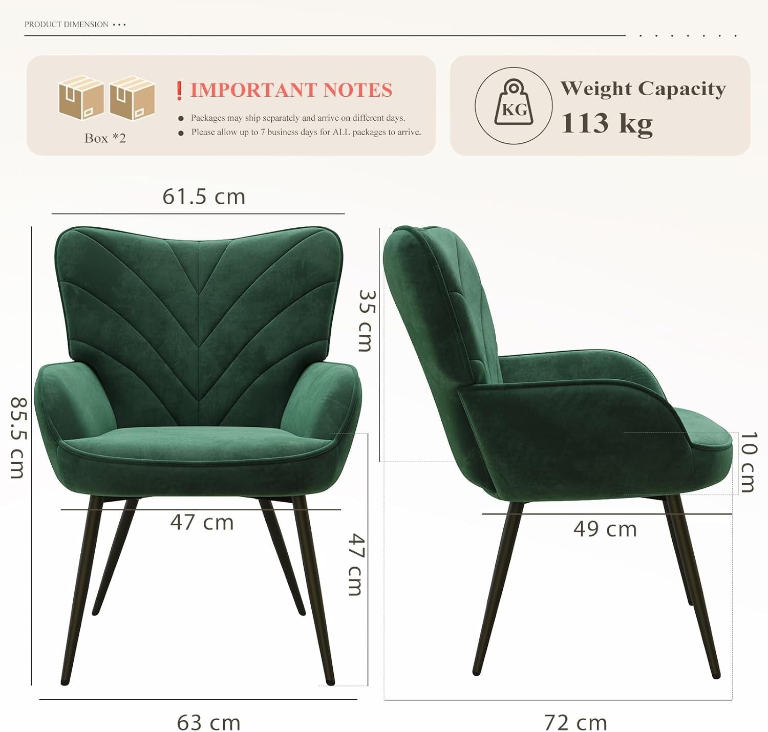 Emerald Green Velvet Accent Chair Wide Seat Metal Legs