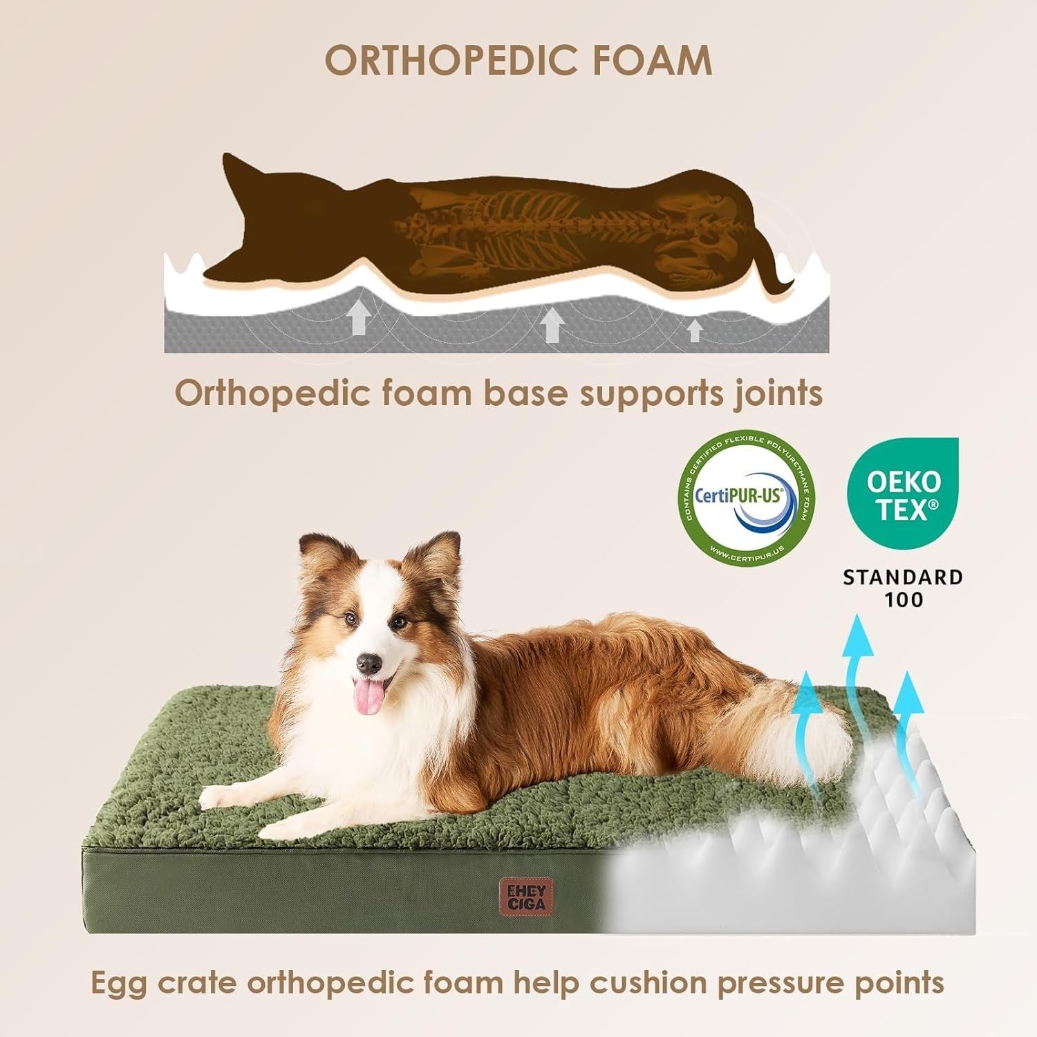 Orthopedic XL Dog Bed 112x81x9cm Washable Cover Non Slip Green