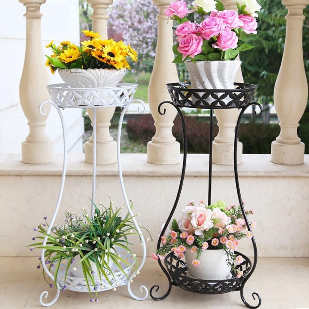 2 Tier White Metal Plant Stand Indoor Outdoor Flower Pot Display Rack 79CM