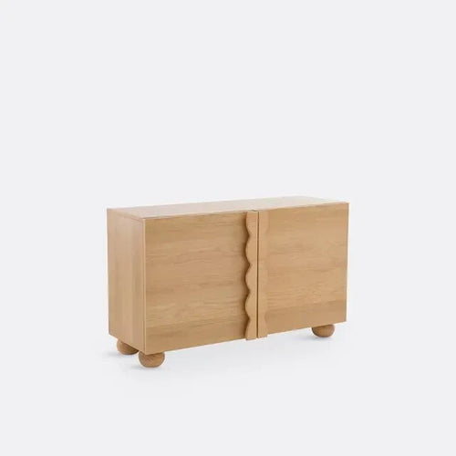 Oak Sideboard Cabinet 2-Door Ripple Front Storage Unit Natural 120x74cm