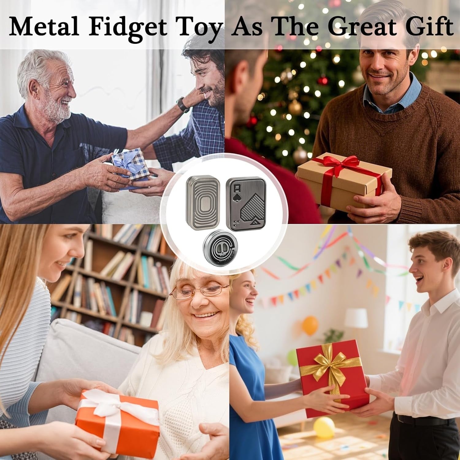 Silver 3pc Magnetic Fidget Kit Metal Slider Coin Card Focus Toy