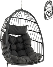 Foldable Hanging Egg Chair with Cushion & Pillow – Indoor Outdoor Swing Seat