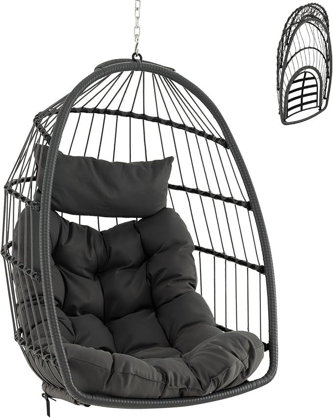 Foldable Hanging Egg Chair with Cushion & Pillow – Indoor Outdoor Swing Seat