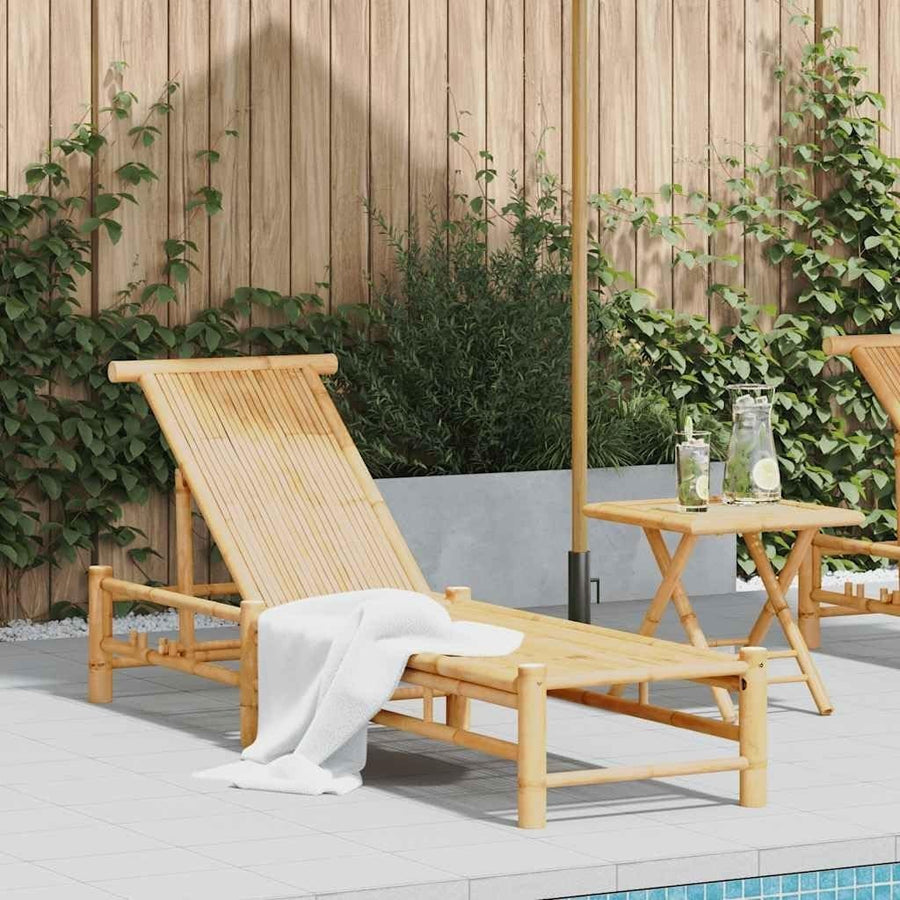 Outdoor Bamboo Sun Lounger 3-Position Adjustable Patio Daybed 199x55x30 cm