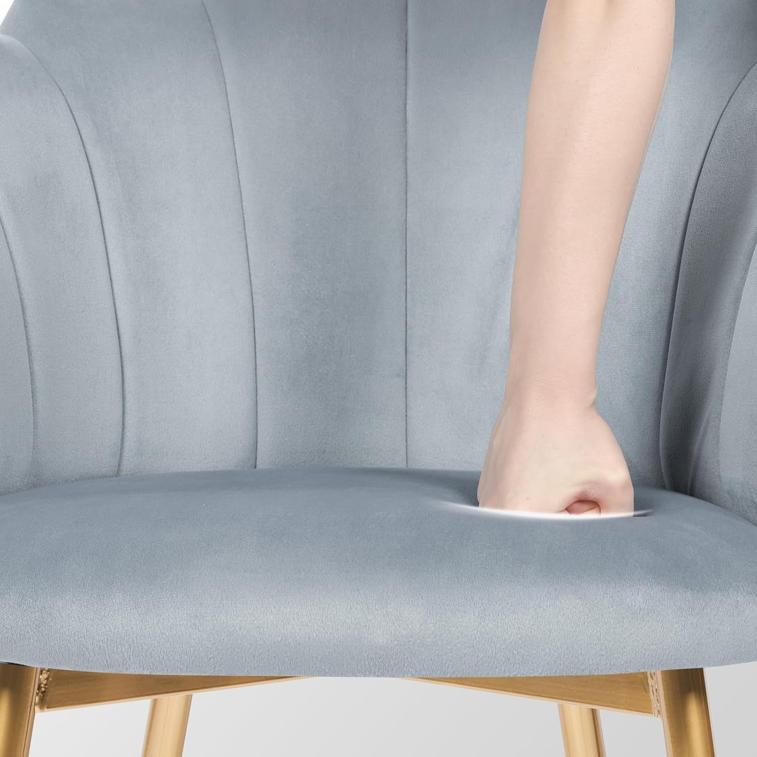 Velvet Vanity Chair Shell Back Gold Metal Legs Grey