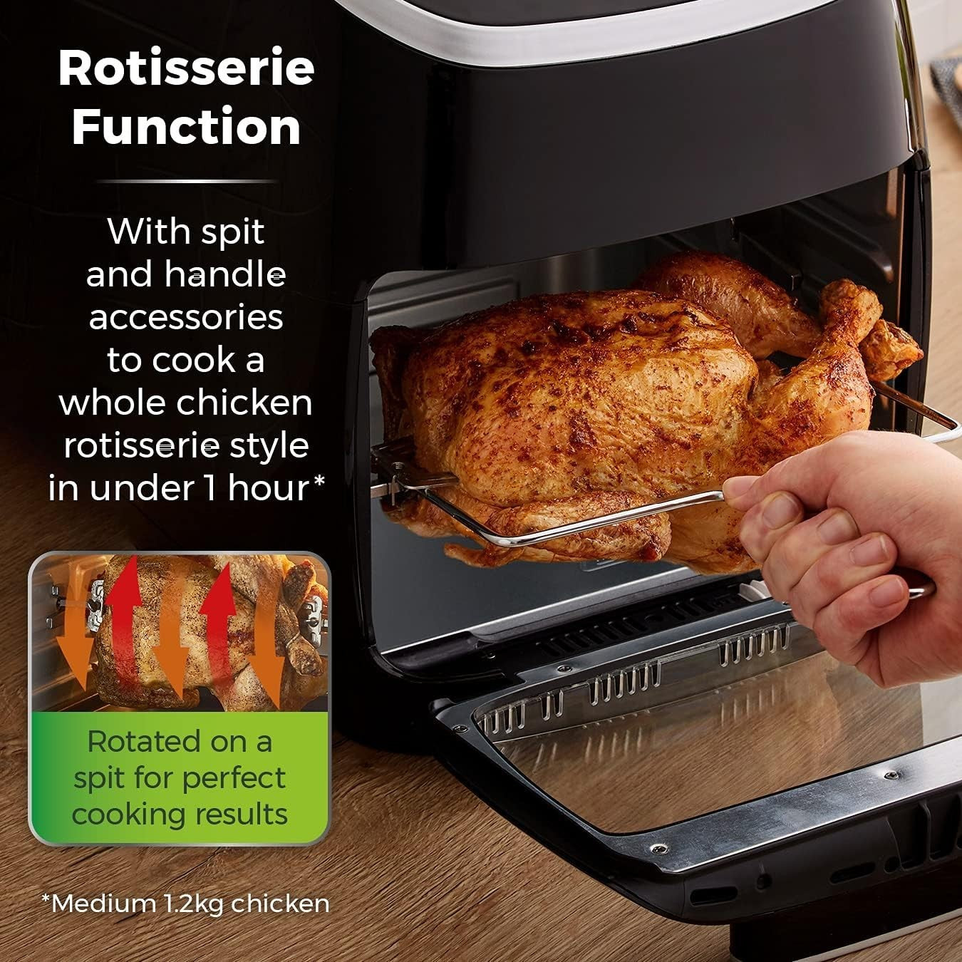 11L Digital Air Fryer Oven 5-in-1 Rapid Cook Rotisserie 2000W Vortx Technology
