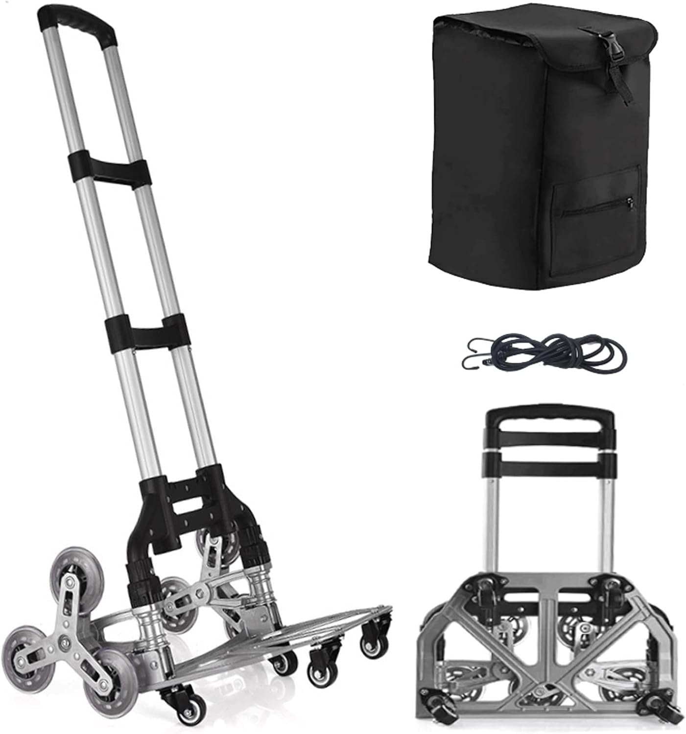 Foldable Stair Climbing Hand Truck 6-Wheel Cart w/ Adjustable Handle & Bag