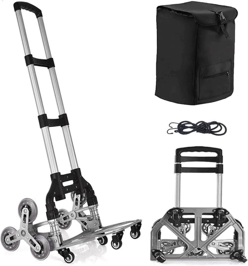 Foldable Stair Climbing Hand Truck 6-Wheel Cart w/ Adjustable Handle & Bag