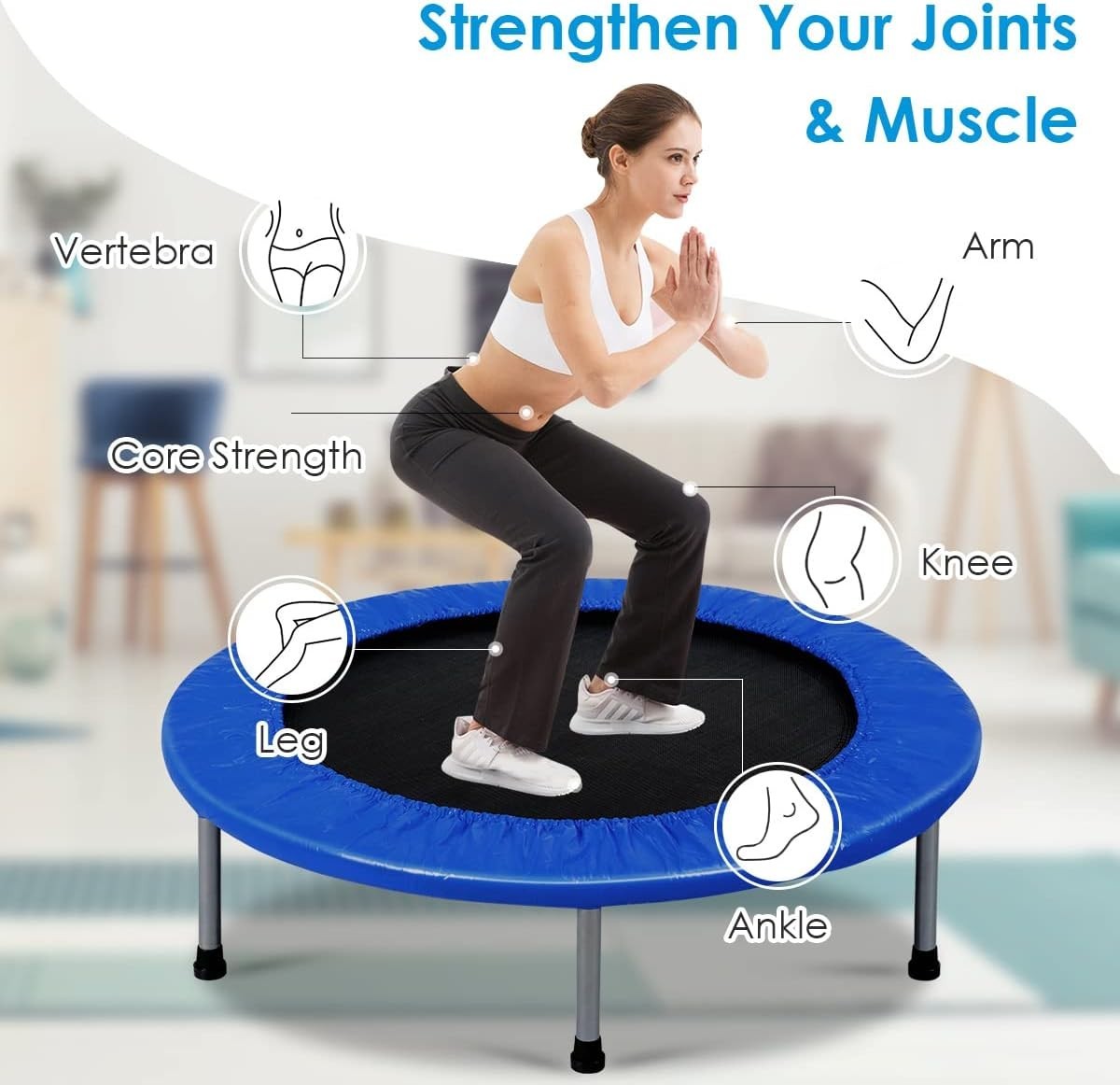 38in Foldable Fitness Bouncer Mini Trampoline Indoor Outdoor 150KG