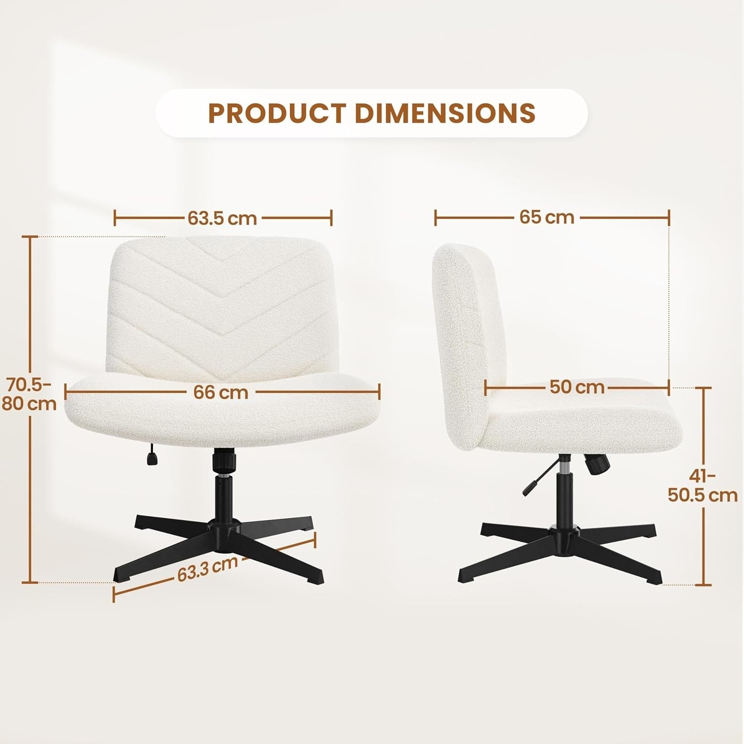 Boucle Office Desk Chair Adjustable Height Armless Swivel Ivory Home Study