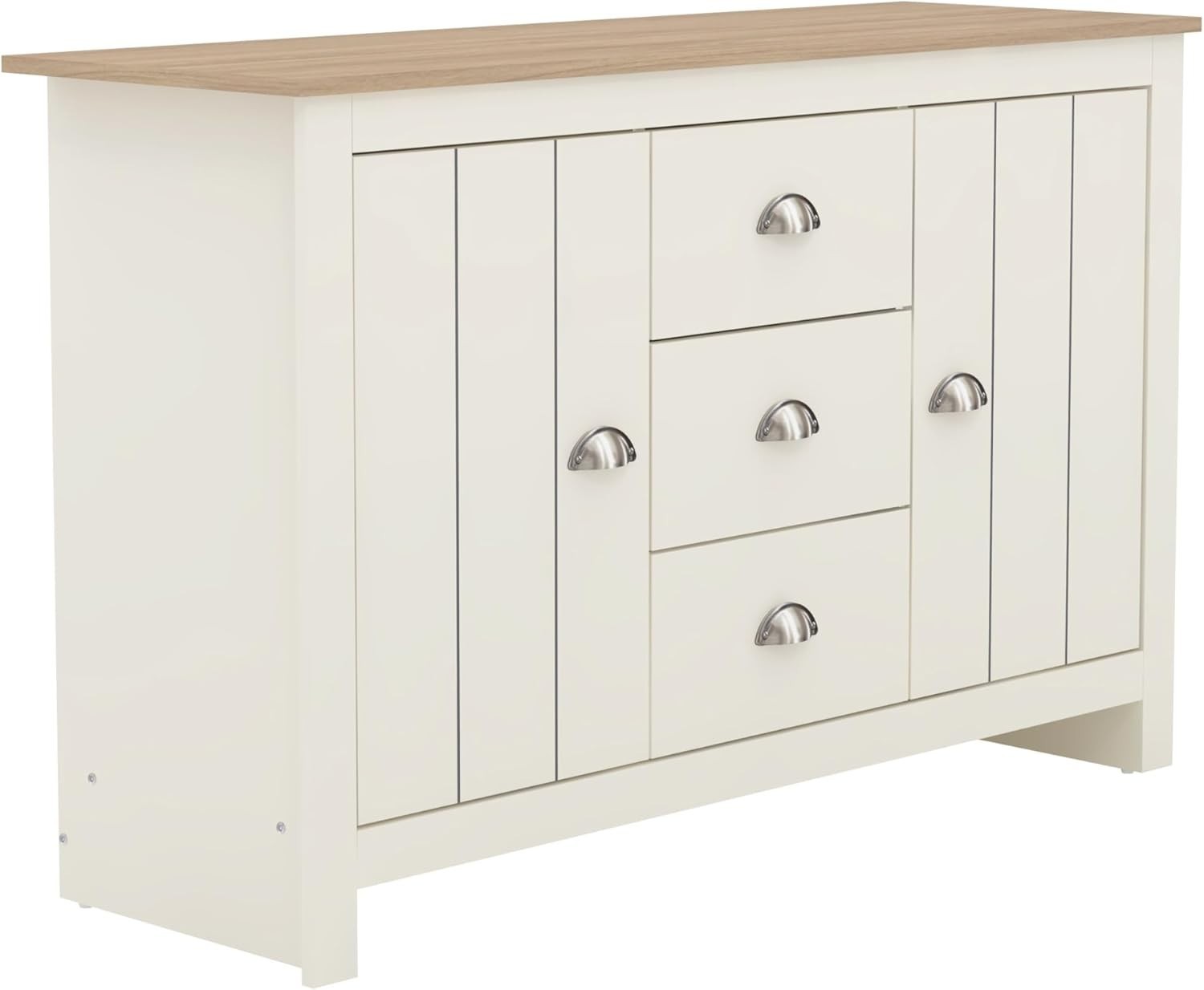 Modern Storage Sideboard Cabinet 2 Doors 3 Drawers Ivory Oak Finish