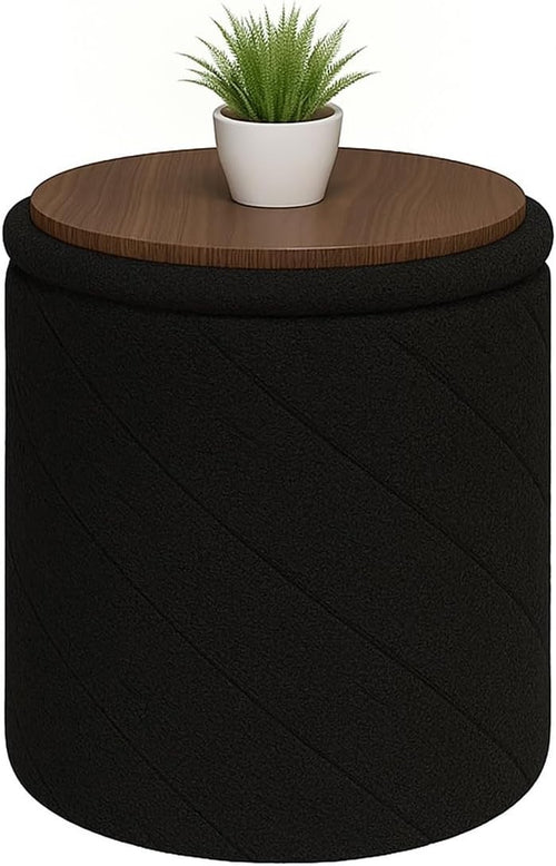 Black Round Storage Ottoman Footstool 3-in-1 Seat with Lid 33x33x35cm