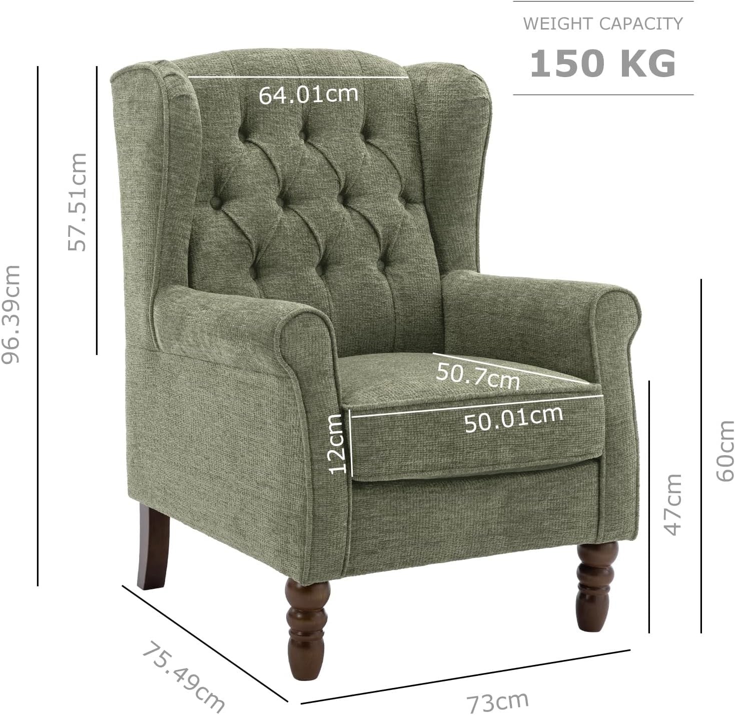 Green Wingback Accent Armchair Button Tufted Fabric Lounge Chair