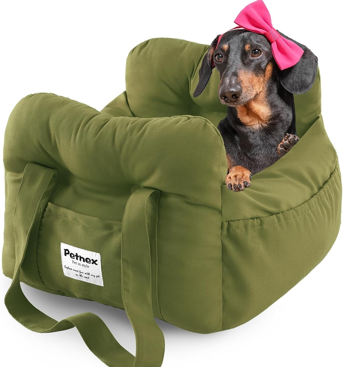 Dog Car Booster Seat Pet Travel Carrier Bed Safety Leash Army Green