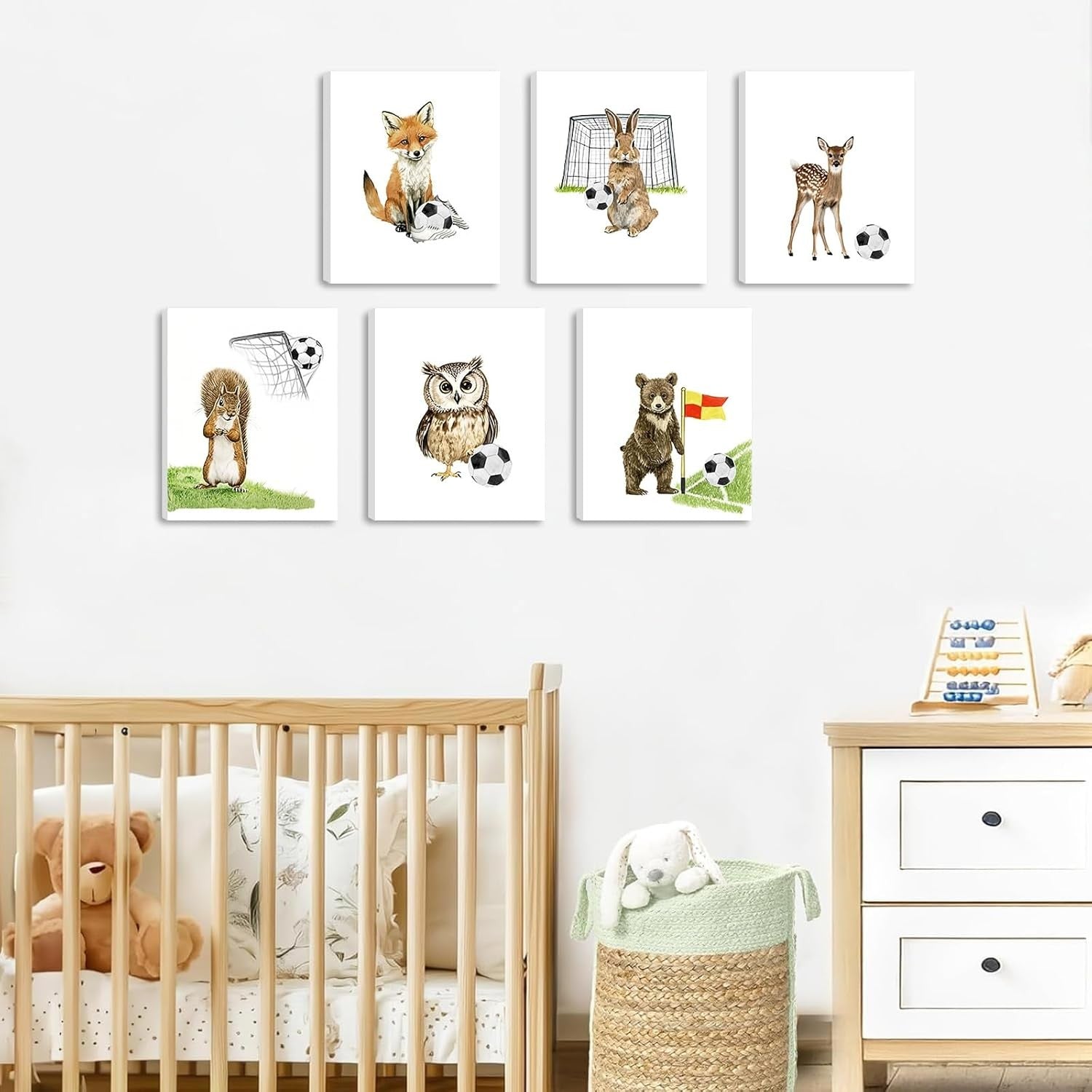 Jungle Animal Nursery Wall Art Set of 6 Framed Kids Bedroom Prints 8x10