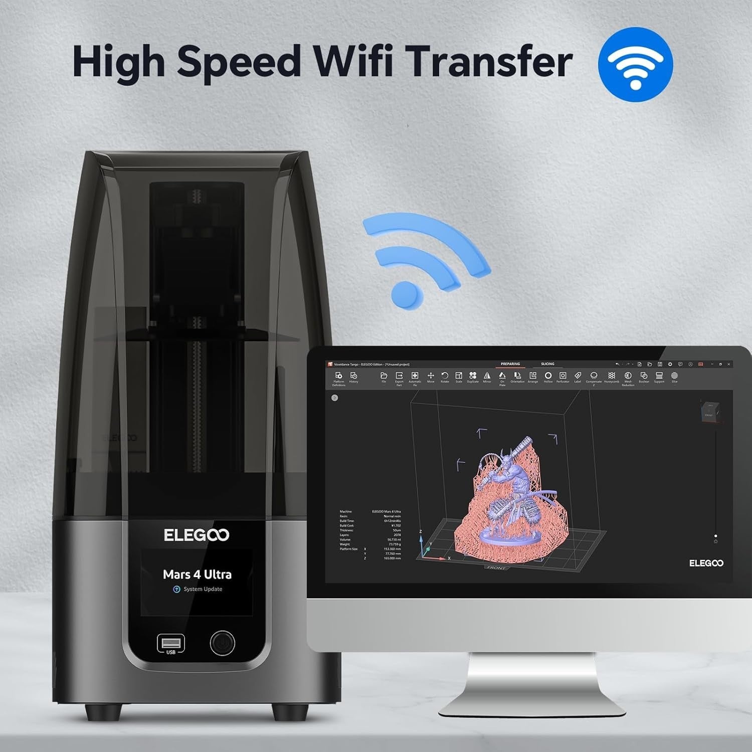 9K Resin 3D Printer 7'' Mono LCD WiFi Fast MSLA Desktop
