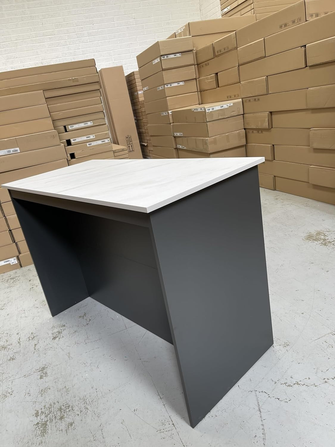 Graphite & Marble Kitchen Island with Breakfast Bar, Open Shelves & Storage