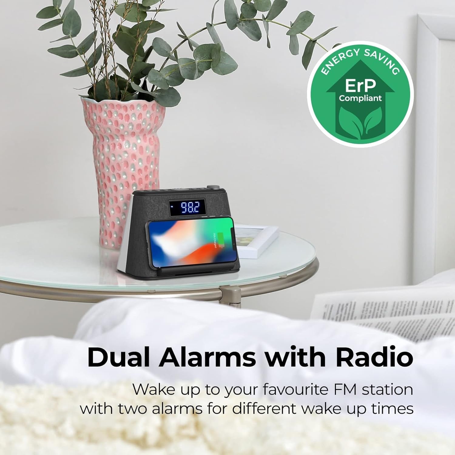 Wireless Charging Alarm Clock Bluetooth Speaker FM Radio Qi USB Night Light