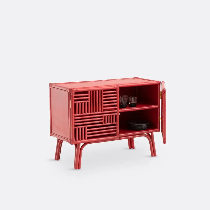Red 2-Door Rattan Sideboard Cabinet | Modern Storage Unit | 100cm Wide