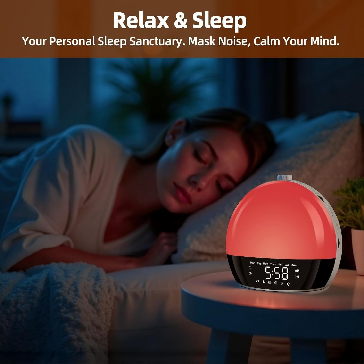 Sunrise Alarm Clock with White Noise Machine & 25 Soothing Sounds - Wake Light