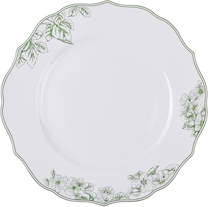 12pc White Green Porcelain Dinnerware Set Floral Plates Bowls Service for 4