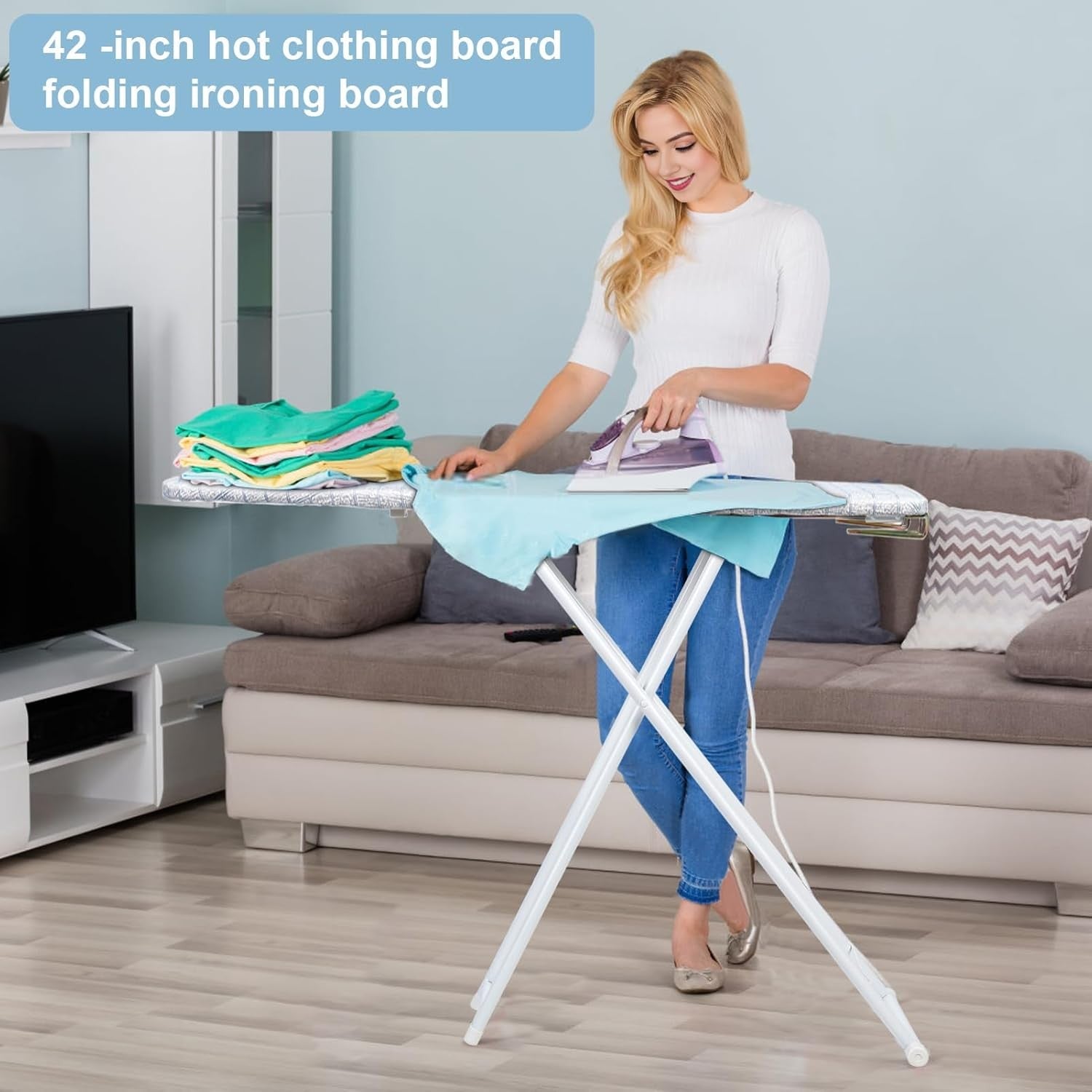 Foldable Ironing Board 107x30cm Extra Wide Lightweight with Iron Rest