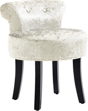 Beige Ice Velvet Dressing Table Stool Rubber Wood Legs Padded Vanity Seat