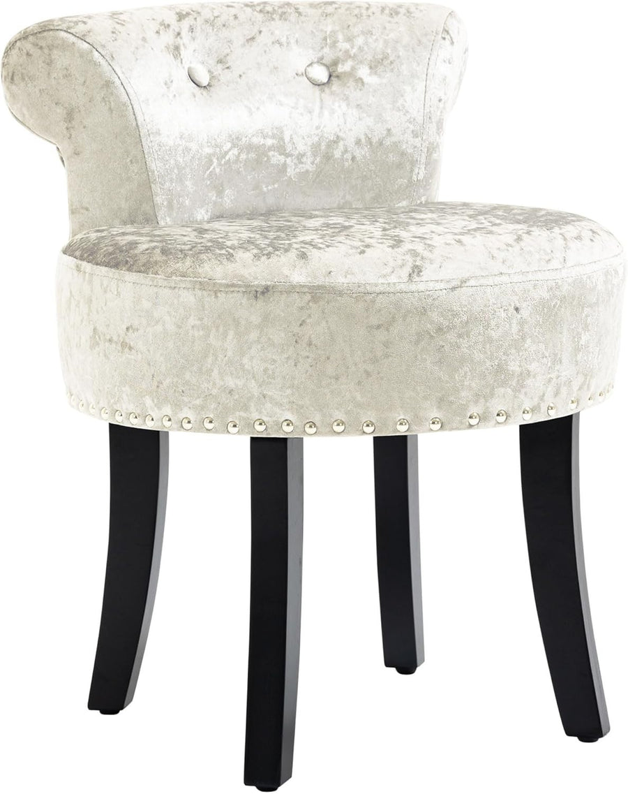Beige Ice Velvet Dressing Table Stool Rubber Wood Legs Padded Vanity Seat