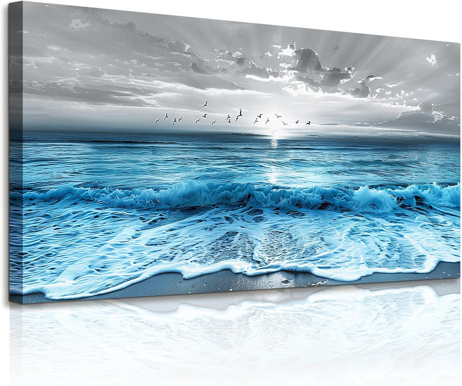 Large Sunrise Beach Canvas Wall Art 20x40in Seagull
