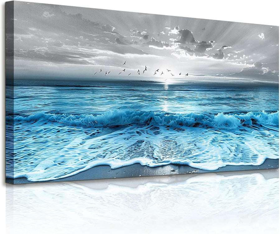 Large Sunrise Beach Canvas Wall Art 20x40in Seagull