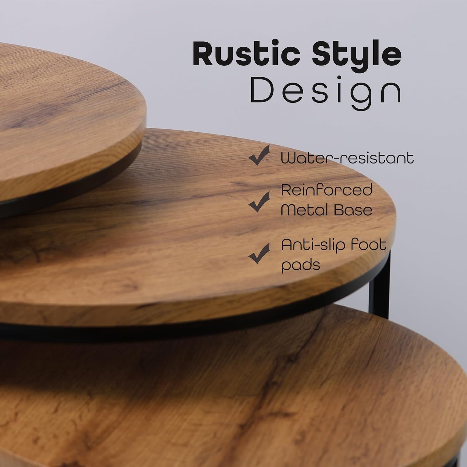 Nesting Coffee Table Set of 3 – Modern Round Side Tables Space Saving Light Oak