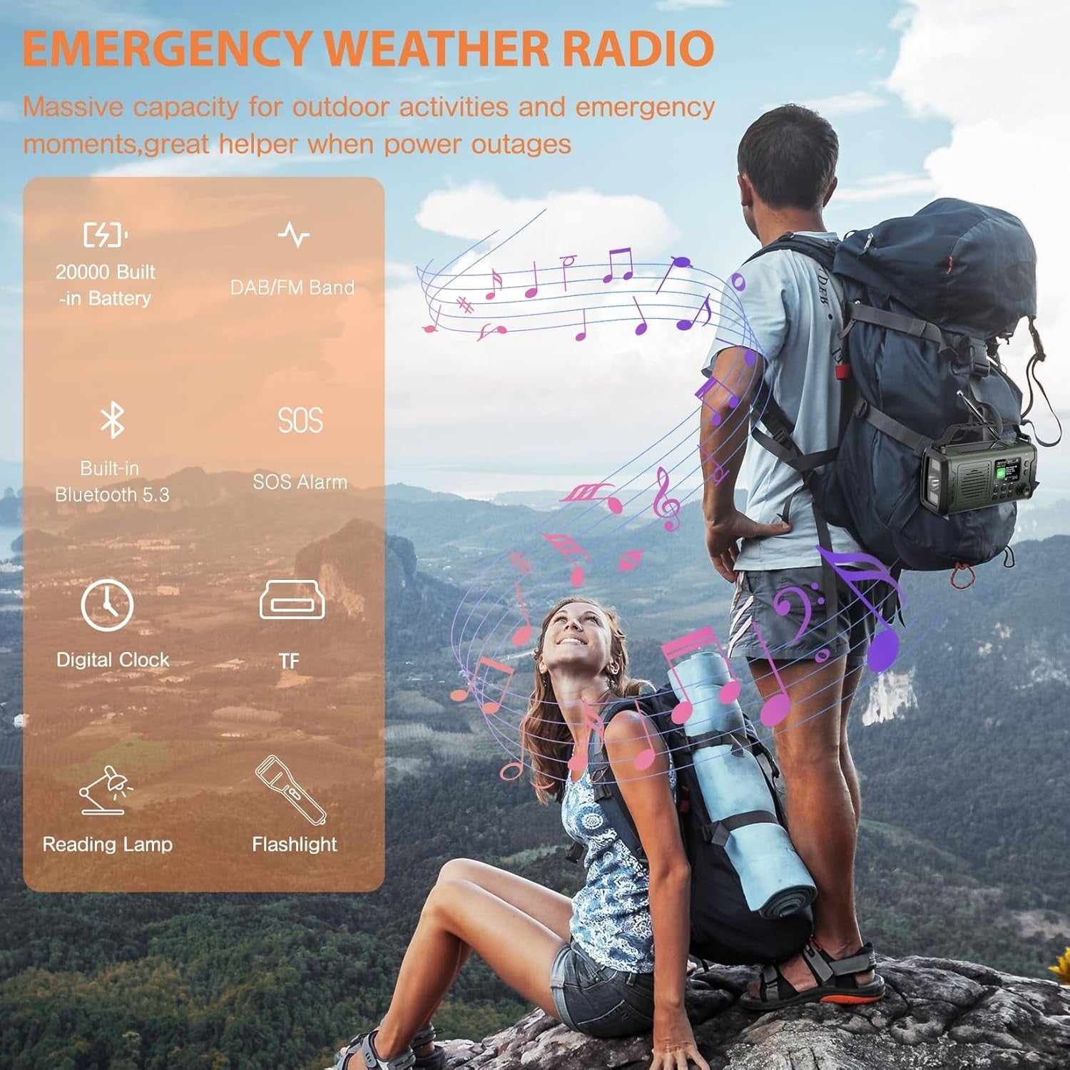 20000mAh Emergency Solar Hand Crank Radio with DAB/FM & Bluetooth