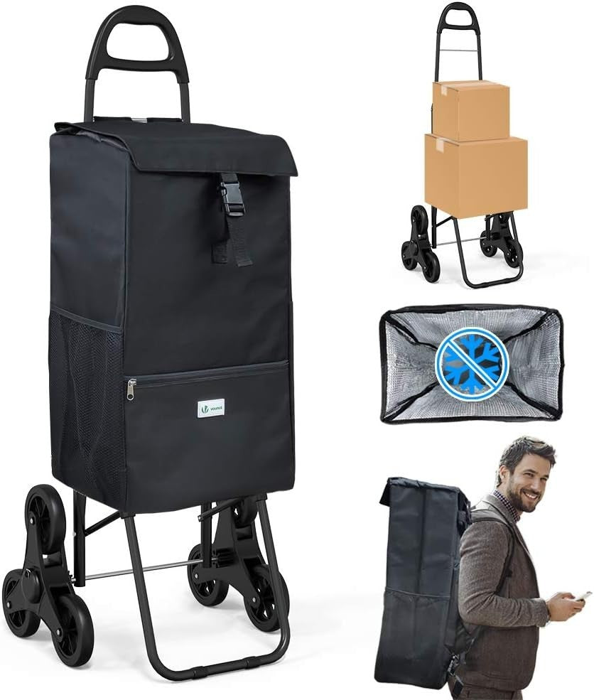 40L 6-Wheel Foldable Shopping Trolley Thermal Insulated Waterproof Bag