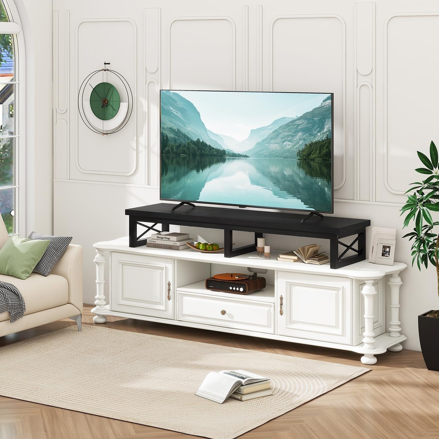 TV Monitor Riser for 32-60" with Shelf Storage, Steel Frame, Modern Desk