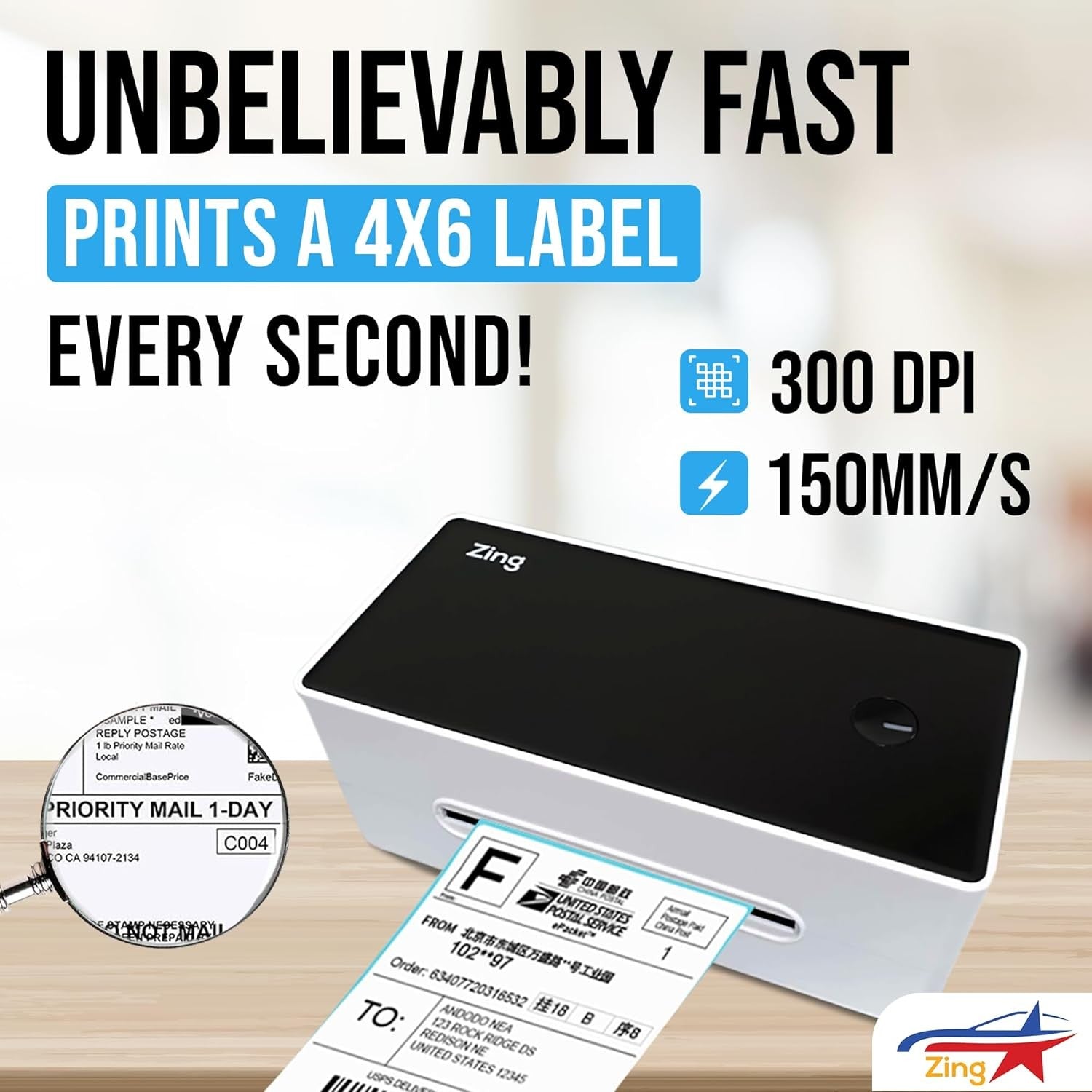 4x6 Thermal Label Printer 300DPI High Speed USB Mac Windows