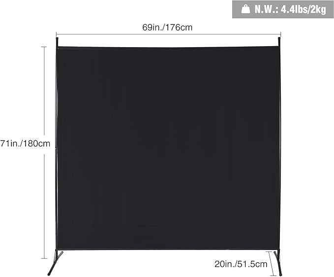 Black 1 Panel Freestanding Room Divider – 6FT Folding Privacy Screen for Home