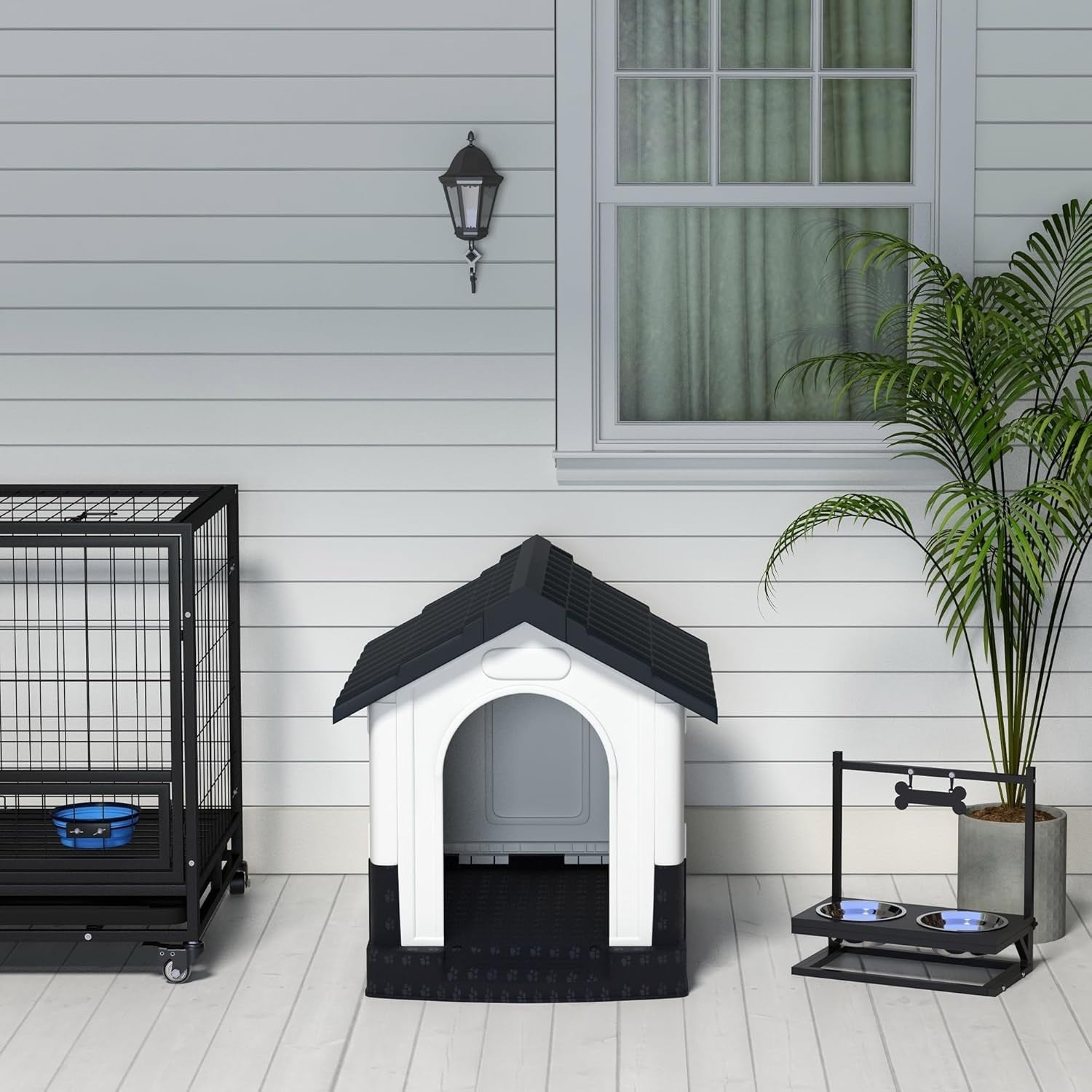 Outdoor Dog Kennel Small Pet House – Weatherproof, Raised Base, Grey 80cm