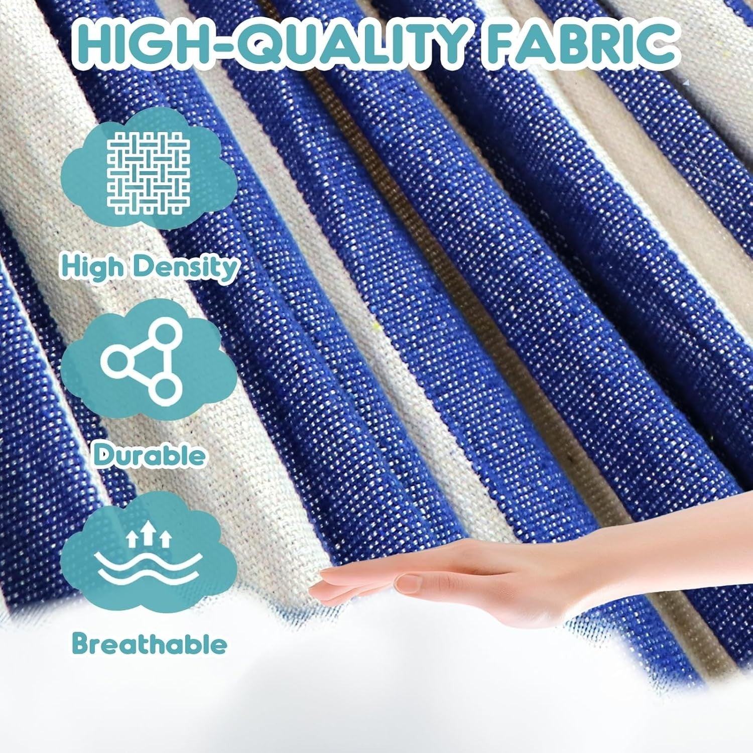 Outdoor Cotton Hammock with Spreader Bars & Tree Straps – Portable - Blue/White