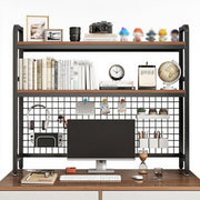 Black 2-Tier Desktop Hutch Bookshelf Organizer w/ Mesh Grid Panel 95cm Rack